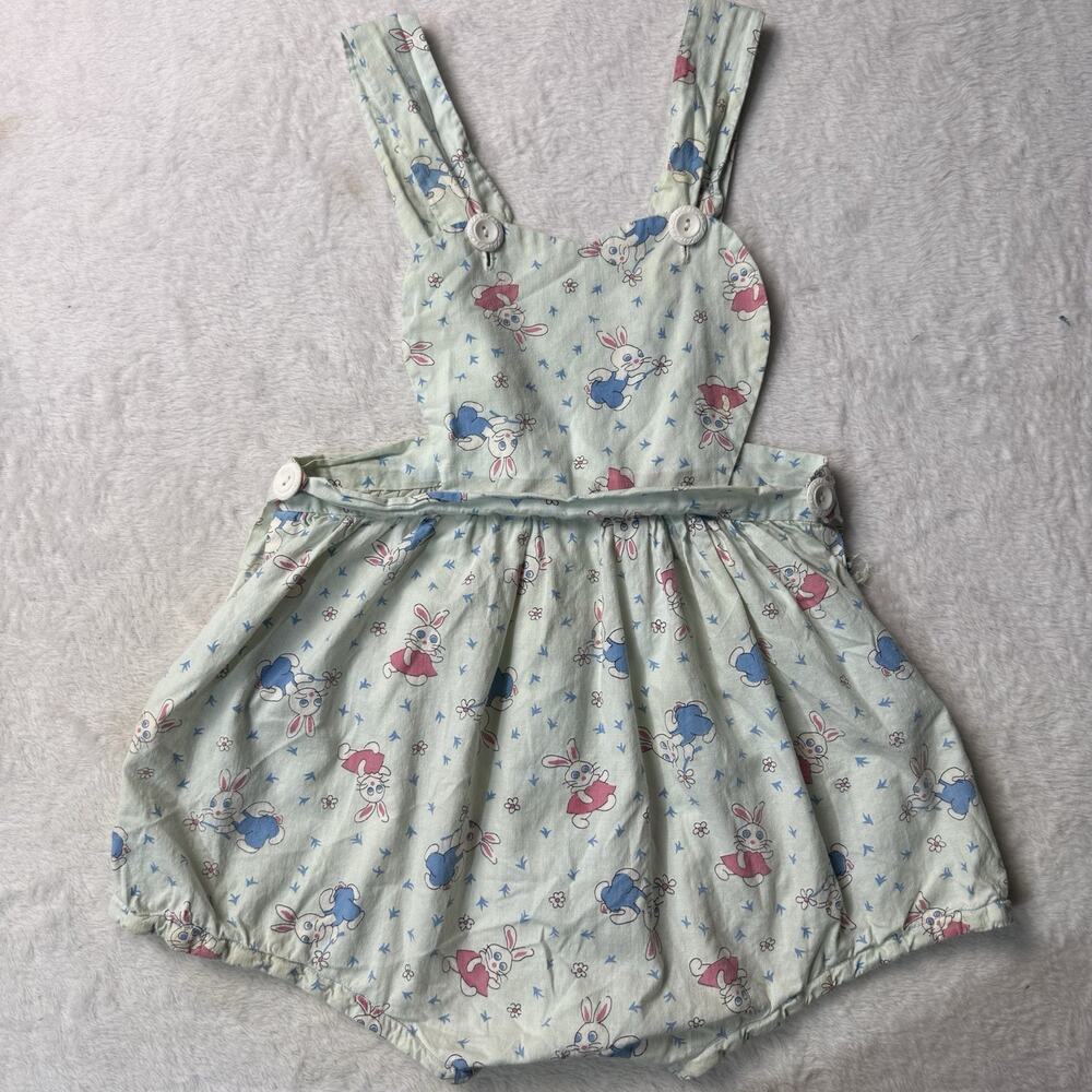 Vtg Baby Bunny Rabbit Bubble Romper Size 24 Months 2T Pastel Shortalls Flowers